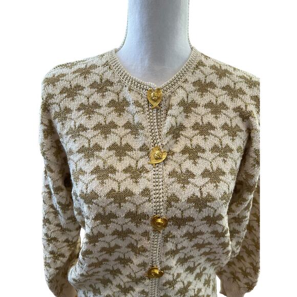 Vintage Dia North of Boston Metallic Gold & Cream Cardigan Sweater - Picture 2 of 11